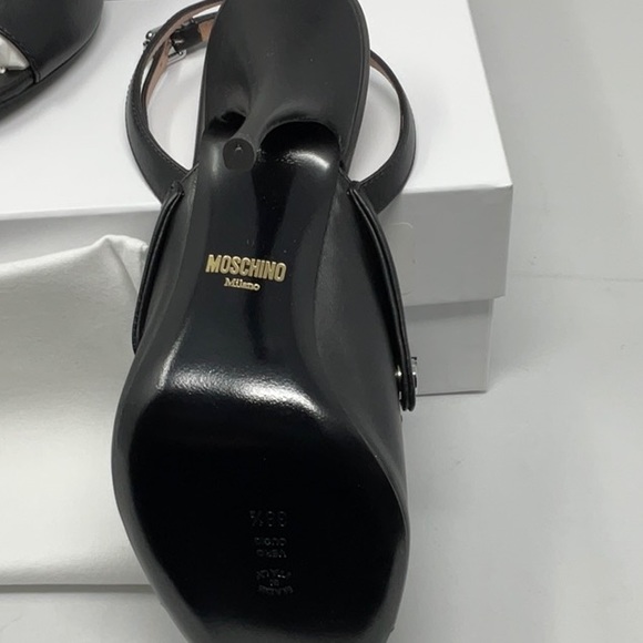 NIB Moschino Couture biker motif black ankle strap sandals, size 8.5 - Picture 7 of 9